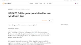 UPDATE 2-Allergan expands bladder role with Esprit deal | Reuters