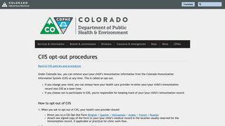 CIIS opt-out procedures | Department of Public Health ... - Colorado.gov