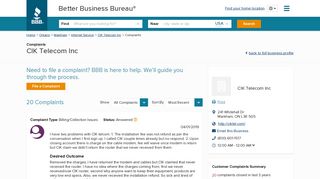 CIK Telecom Inc | Complaints | Better Business Bureau® Profile