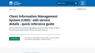 Client Information Management System (CIMS) - edit service details ...