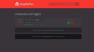 cinamuse.com passwords - BugMeNot