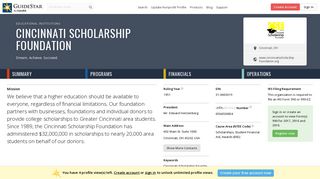 Cincinnati Scholarship Foundation - GuideStar Profile