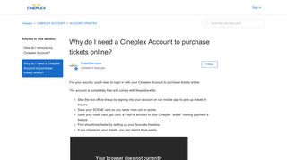 Why do I need a Cineplex Account to purchase tickets online ...