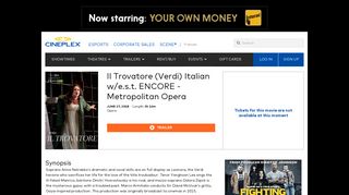 Il Trovatore (Verdi) Italian w/e.s.t. ENCORE ... - Cineplex.com