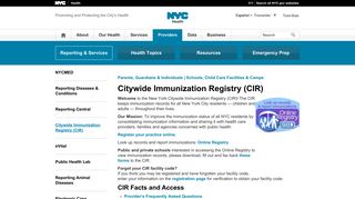 Citywide Immunization Registry (CIR) - NYC.gov