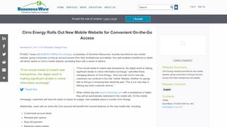 Cirro Energy Rolls Out New Mobile Website for Convenient On-the-Go ...