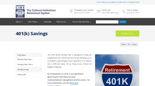 401(k) Savings - The Cultural Institutions Retirement System (CIRS)