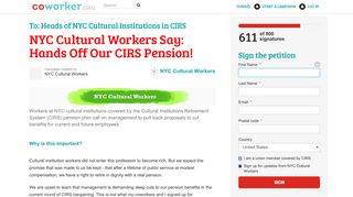 NYC Cultural Workers Say: Hands Off Our CIRS Pension! | Coworker.org