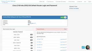 Cisco 2100 aka DPX2100 Default Router Login and Password