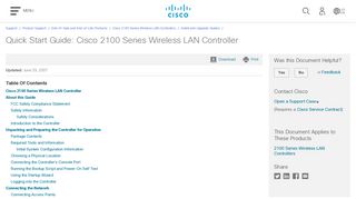 Quick Start Guide: Cisco 2100 Series Wireless LAN Controller - Cisco