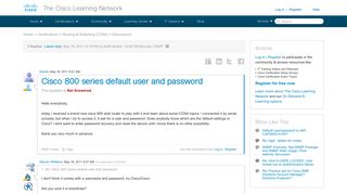 Cisco 800 series default user and password - 30119 - The Cisco ...