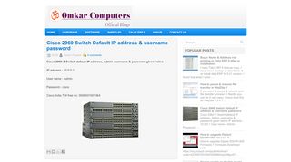 Cisco 2960 Switch Default IP address & username password ~ Omkar ...