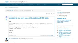 associate my new csco id to existing CCO login - 79096 - The Cisco ...