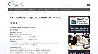 Certified Cisco Systems Instructor (CCSI) - GoCertify