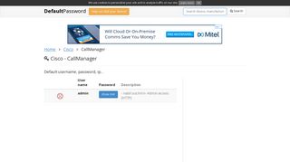 Cisco - CallManager default passwords