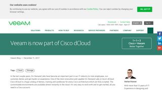 Cisco dCloud includes Veeam Availability Platform