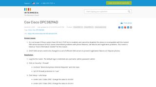 Cox Cisco DPC3829AD - Intermedia Knowledge Base