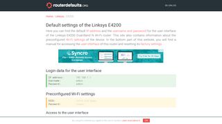 Default settings of the Linksys E4200 - routerdefaults.org