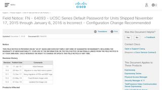 Field Notice: FN - 64093 - UCSC Series Default Password for ... - Cisco