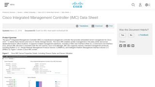 Cisco Integrated Management Controller (IMC) Data Sheet - Cisco