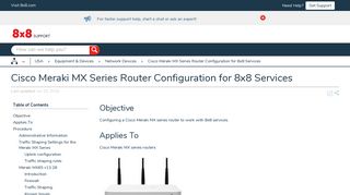 Cisco Meraki MX Series Router Configuration for 8x8 Services - Support
