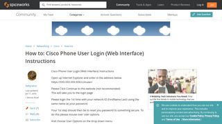 Cisco Phone User Login (Web Interface) Instructions - Spiceworks