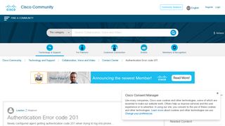 Authentication Error code 201 - Cisco Community
