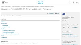 Change or Reset CUCM OS Admin and Security Password - Cisco