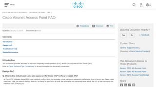 Cisco Aironet Access Point FAQ - Cisco