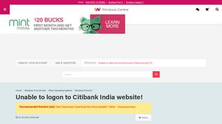 Unable to logon to Citibank India website! - Windows Central Forums