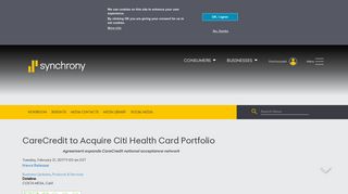 CareCredit to Acquire Citi Health Card Portfolio | Synchrony News
