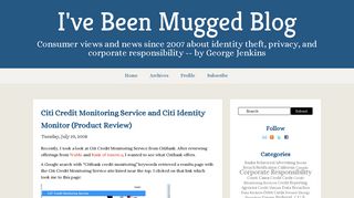 I've Been Mugged Blog: Citi Credit Monitoring Service and Citi Identity ...