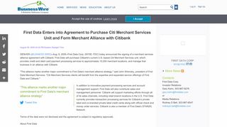 First Data Enters into Agreement to Purchase Citi Merchant Services ...