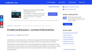 Contact credit card issuers: phone numbers and logins - CreditCards ...