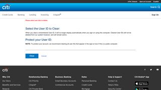 Select the User ID to Clear - Sign On - Citibank