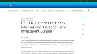 Citi U.K. Launches Citibank International Personal Bank Investment ...