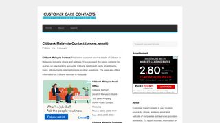 Citibank Malaysia Contact (phone, email) | Customer Care Contacts