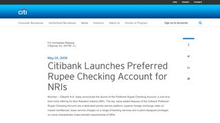 Citibank Launches Preferred Rupee Checking Account for NRIs