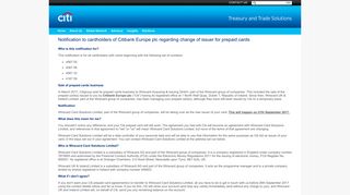Notification about change of issuer | Prepaid Cards | Citibank Europe plc