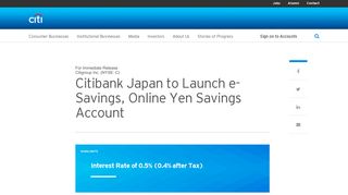 Citibank Japan to Launch e-Savings, Online Yen Savings Account