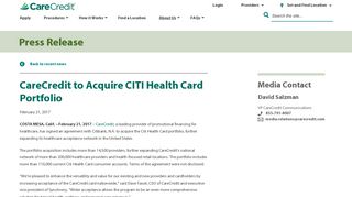 CareCredit to Acquire CITI Health Card Portfolio | CareCredit