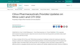Citius Pharmaceuticals Provides Updates on Mino-Lok® and CITI-002