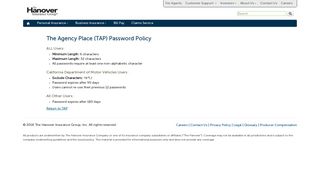 TAP Password Policy | The Hanover Insurance Group