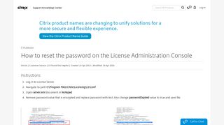 How to reset the password on the License ... - Support & Services - Citrix