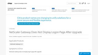 NetScaler Gateway Does Not Display Logon Page After Upgrade