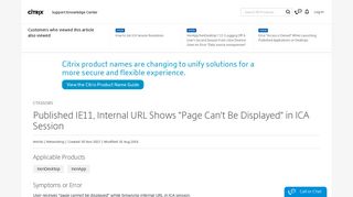 Published IE11, Internal URL Shows 