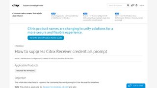 How to suppress Citrix Receiver credentials prompt - Support & Services