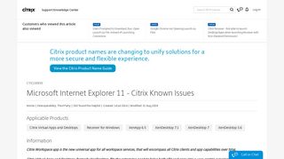 Microsoft Internet Explorer 11 - Citrix Known Issues - Support & Services