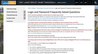 Login and Password Frequently Asked Questions - Citrus College