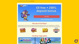 City Bingo - £5 Free + 250% Welcome Bonus